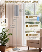 Dimmable Floor Lamps for Living Room with Remote and Foot Switch, 64.4” Modern Standing Tall Lamp, Corner Lamp for Bedroom, Office, Bulb Included, 3000K-6500K, Gray and Silver, FCC Listed SH06LD05W1