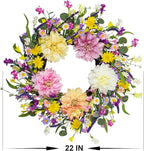 LLZLL Spring Wreaths for Front Door 22 Inch Spring Wreath Artificial Summer Wreath with Colorful Dahlia Daisy and Forsythia for Farmhouse Home Holiday Decorations