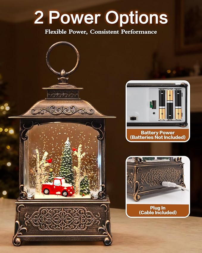 Christmas Snow Globes Light up Snowglobes Christmas Lantern with 8 Songs, 10.43" Christmas Snow Globes for kids adults, 6H Timer & Dual Power, Lighted Christmas Decorations Indoor, Gifts for Women Men
