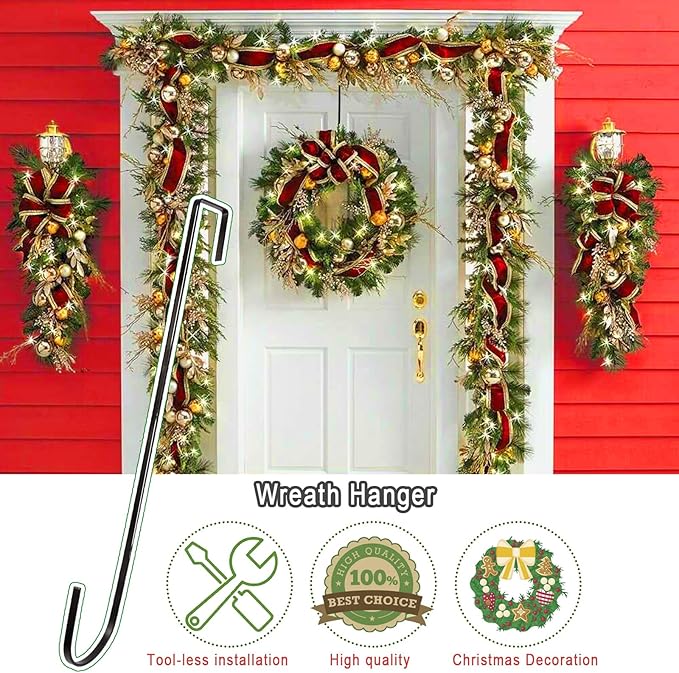 12" Wreath Hangers for Front Door,4 Pack Wreath Door Hanger,Non Scratch Over The Door Hooks Halloween Christmas Easter Decorations Welcome Sign for Front Door Décor, Slim Hangers