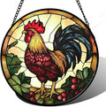 Stained Glass Window Hanging, Colorful Big Cock Sun Catcher for Window Door Home Decor, Chicken Suncatcher Christmas Mother's Day Birthday Gifts for Women Men Mom and Nana 15 in
