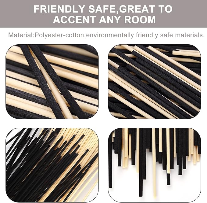 HOSSIAN Reed Diffuser Sticks - Reed diffusers-Reed Sticks -Diffuser Glass Bottles-Diffuser Refills- Natural Rattan Wood Replacement for Aroma Fragrance (7.87"* 3.5mm Black and Beige)