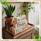 Moucuny 4 Pcs Farmhouse Bathroom Decor and Accessories Rustic Bathroom Shelf Decor Sign Set "wash/brush/flush" Farmhouse Eucalyptus Leaves Wood Block Signs for Toilet Vanity Countertop Home Decoration