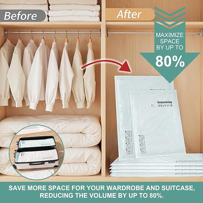 Travel Vacuum Storage Bags with Electric Pump, Multiple Combinations Travel Packing Bags for Luggage and Suitcase, Carry-on Size Compression Space Saver for Clothes and Clothing (B: 8 Medium-EPUMP)