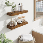 Fun Memories Floating Shelves Bathroom for Wall Mounted Shelves, 20 Inch Wood Shelf Set of 2, Home Storage & Display Decor, Rustic Brown
