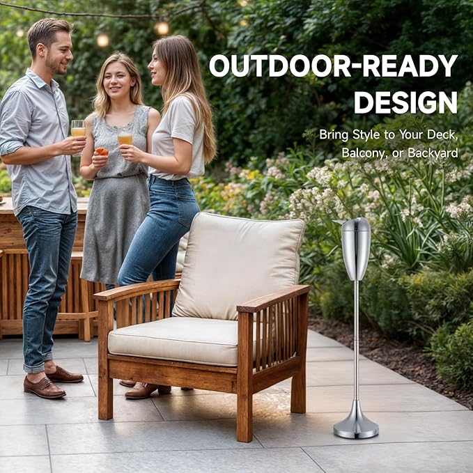 CO-Z Adjustable Ash Tray, 2-in-1 Standing Ashtray for Outside Patio Indoor Use with Extendable Pole, 20-35 in. Windproof Standing Tabletop Cigarette Butt Disposal, Covered Ash Holder for Home, Chrome