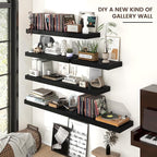 Venusmiles Floating Shelves for Wall, 48" W x 12" D x 2" H, 2 Pack of Long Wall Mounted Engineered Wood Shelves with Invisible Brackets for Living Room, Bedroom, Bathroom, Kitchen Decor, Black