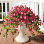 Homsunny Artificial Fake Flowers Plants for Outdoor Spring and Summer Decor, 2PCS Faux Petunias Silk Flower UV Resistant No Fade for Home Outside Garden Balcony Yard Porch and flowerpots, etc.（Red）