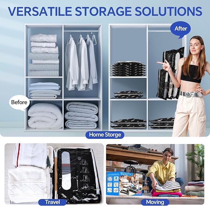 Travel Vacuum Storage Bags with Electric Pump, 15 Pack Vacuum Seal Bags for Clothing, Bedding, Pillow, Comforters, Blankets, Compression Bags Includes Portable Fast Pump for Home Organization Storage