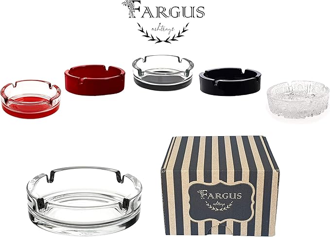 Fargus Glass Ashtrays for Cigarettes, Portable Decorative Modern Ashtray for Home Office Indoor Outdoor Patio Use, Fancy Cute Cool Ash Tray, Pack of 2 (Clear)