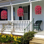 Artificial Fake Hanging Flowers Plants Baskets for Outdoor Outside Porch Decoration, Faux Silk Hotpink Realistic UV Resistant Orchid Long Vines in Planter for Spring Summer Home Patio Balcony