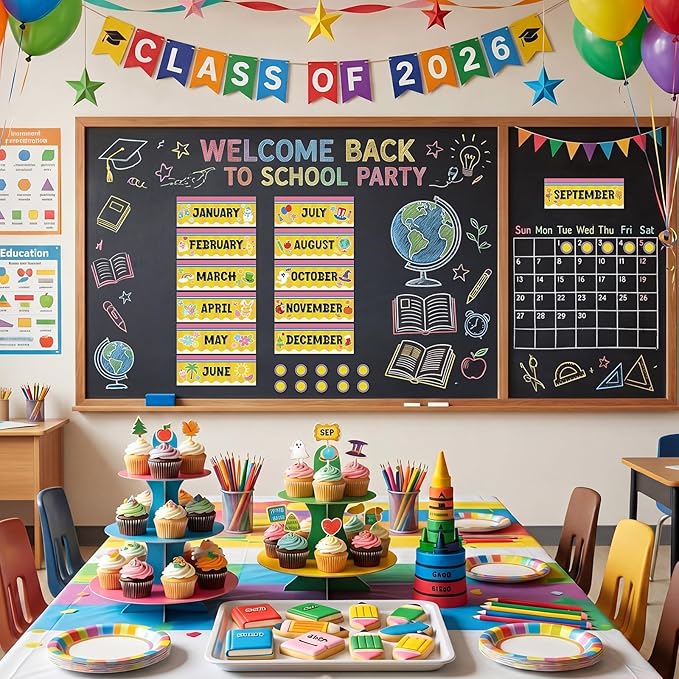 Zonon 48 Pcs Months of the Year Bulletin Board Set 12 Monthly Headliners Holiday Seasonal Monthly Bulletin Board Borders with 36 Round Blank Confetti Cutouts for Classroom(Pencil Style)