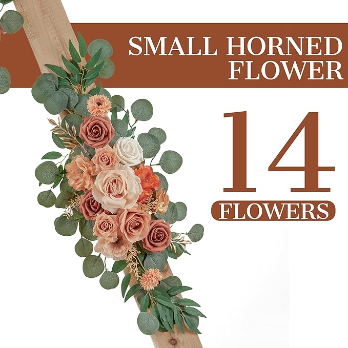 Ting's time Wedding Arch Flowers Pack of 2 Artificial Silk Large Flower Swag Welcome Sign Floral Swag Reception Backdrop Floral Decor for Fall Wedding Party Ceremony (Burnt Orange)