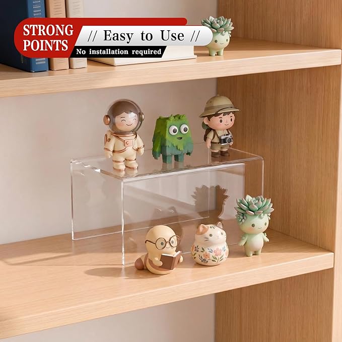 Sezanrpt Acrylic Shelf Riser 8x5.1x4 pack of 2, Clear Acrylic Stand for Funko Pop, Collectibles, Brand Store, Home Storage Organizer, 8x5.1x4 Inch