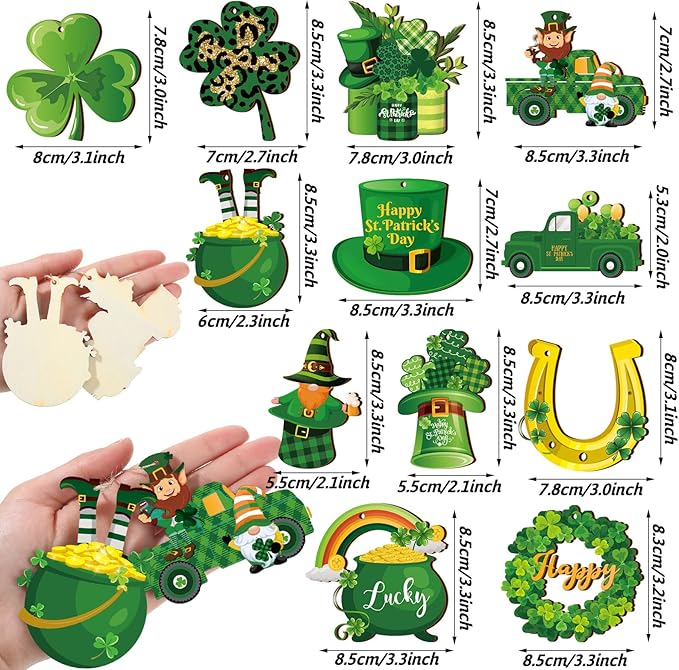 Sintuff 36 Pieces St. Patricks Day Decorations Wooden Shamrock Ornaments for Tree St Patricks Day Ornaments Irish Hanging Decorations for Party
