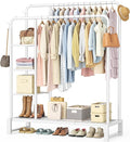 Double Rods Clothes Rack Clothing Rack with 4 Tier Storage Shelves Clothes Rack for Hanging Clothes Multifunctional Heavy Duty Clothes Organizer with Hooks for Bedroom,Wardrobe Closet,Shop,White