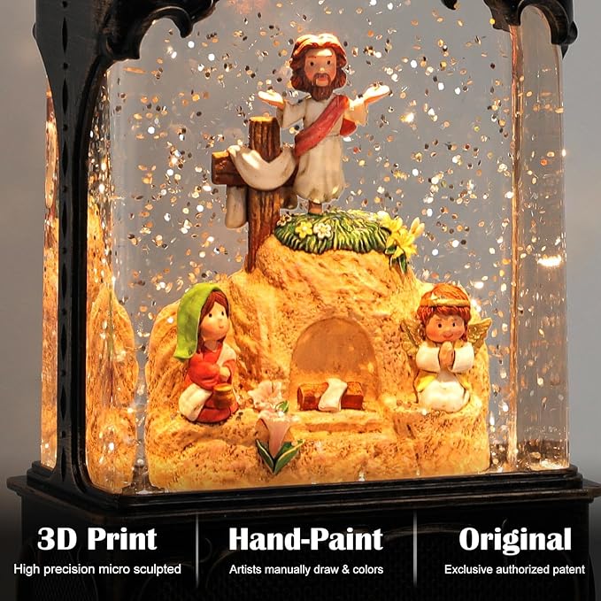 Empty Tomb Easter Scene and Cross Decoration Easter Snow Globe Resurrection Scene Cross Jesus Tomb Tray Jesus Nativity Scene Easter Decorations for Home Christian Gifts