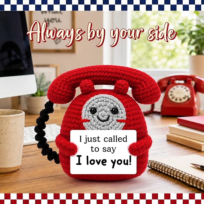 Romantic Gift for Men Women, Funny Handmade Crochet Telephone Doll with “I Just Called to Say I Love You” Cute Birthday Gifts for Girlfriend, Boyfriend, Wife, Husband, Anniversary Desk Decor