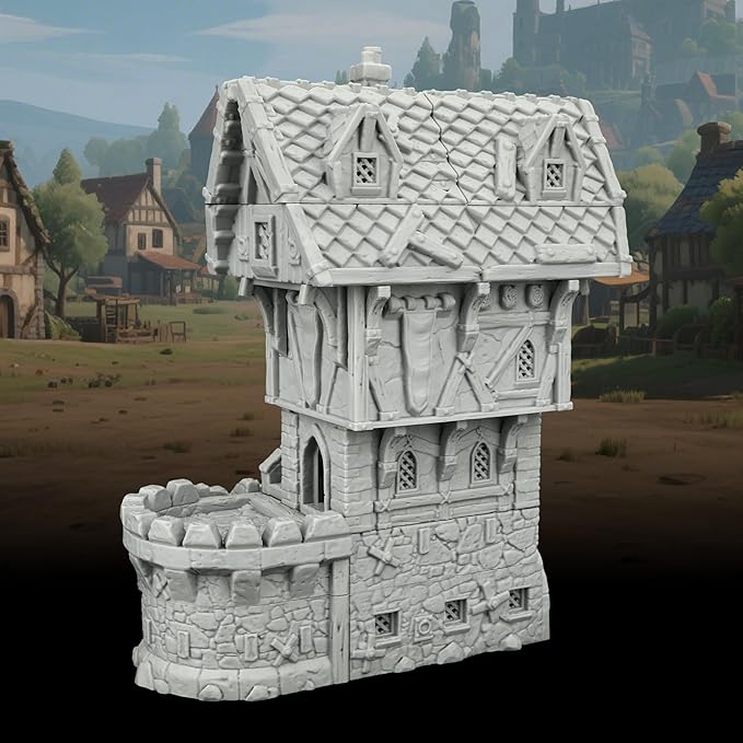 RPG Terrain Medieval Village Cottage – Unpainted 25mm Scale 3D Printed Scenery for Dungeons and Dragons, Trench Crusade Tabletop Map Props – Medieval Village A (AF1124A)