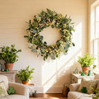 20Inch Artificial Eucalyptus Berry Wreath Green Leaf Eucalyptus Wreaths Spring Summer Wreath for Front Door Window Hanging Wall Party Decorations (20in)