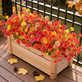 Fake Flowers Artificial for Outdoor Decoration Autumn Silk Flower UV Resistant, 12 Bundles Faux Morning Glory with Eucalyptus Greenery for Indoor Garden Planters Patio Window Home Decor, Mix