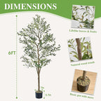 VECELO Artificial Olive Tree 6FT(72inch), Faux Olive Trees in Pot, Tall Fake Plant with Silk Leaves, Realistic Fruits and Dried Moss for Indoor Home Office Decor