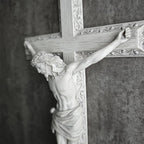 BC Catholic Crucifix Wall Cross, 12" H Jesus Christ Wall Decor for Elegant Modern Home, Devout Gift for Easter, Religious Gifts Home Decor, Grey White Stone Finish, Hand Painted by Buildclassic