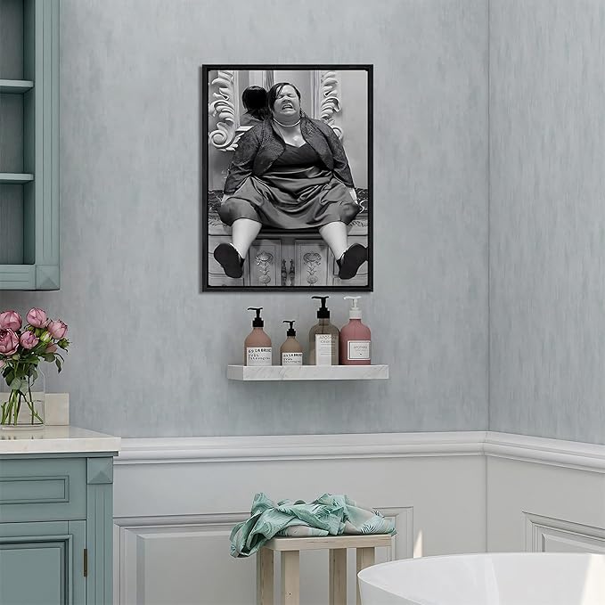 Funny Wall Art Set of 2 - Black Floating Frame Black and White Vintage Humor Bathroom Wall Decor, Dumb And Dumber Movie Posters Art, Bathroom Decor Canvas Wall Art 12x16 in