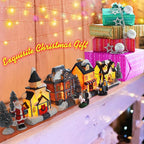 Christmas Village Sets-Christmas Decorations,LED Lighted Christmas Village Houses with Figurines, Christmas Village Collection Indoor Room Decor - Collectible Buildings