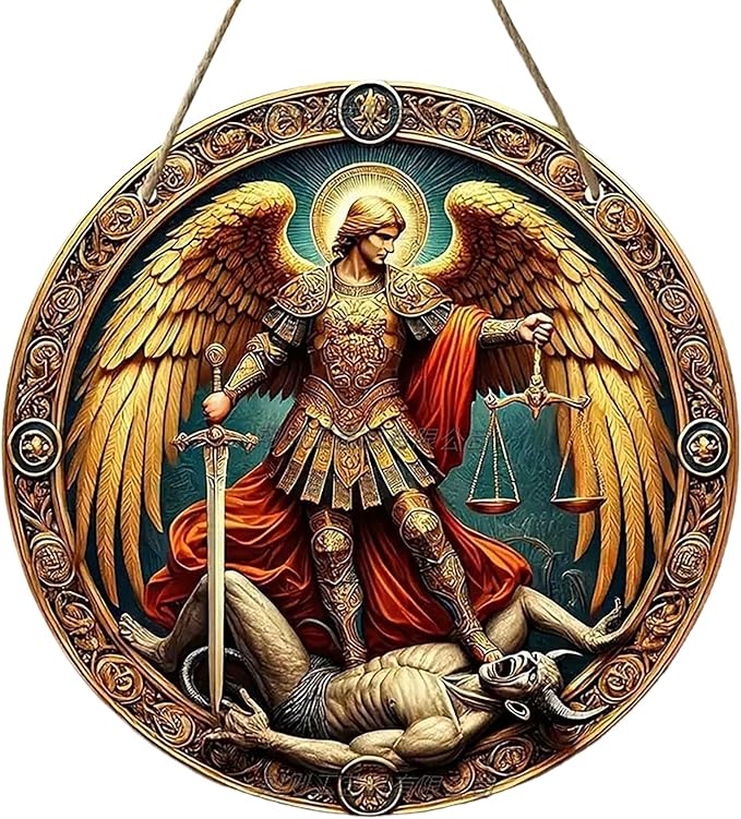 St. Michael San Miguel Arcangel Wall Pediments Home Decor Door Sign Plaques Hanging Pendant Decorations Batter Guard Angel Christian Religious Ornaments (B)