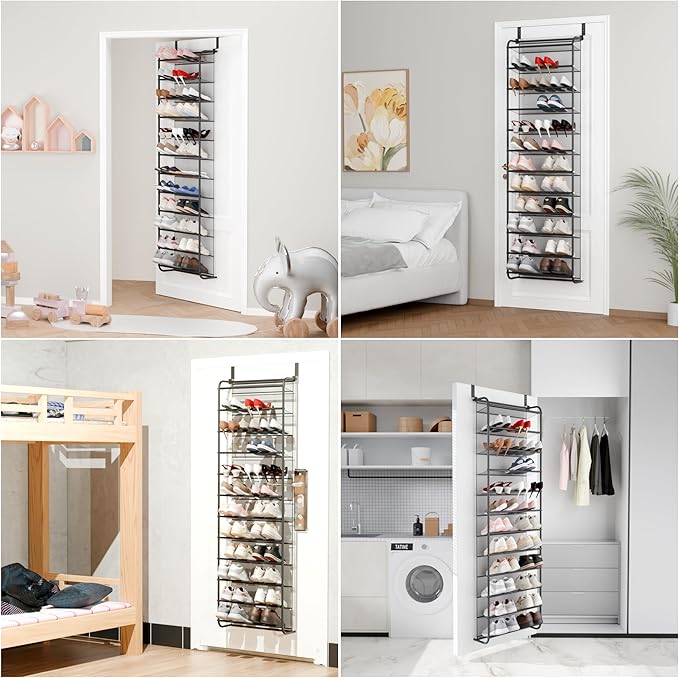 Whitmor 36 Pair Over The Door Shoe Organizer, 12 Tier Hanging Shoe Organizer, Heavy Duty Metal & Mesh Shoe Holder, Hanging Shoe Rack for Closet Organizer, 69"L x 21.7"W x 7.5"H, Matt Gunmetal