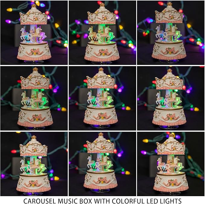 Carousel Music Box for Kids Girls with Colorful Led Lights Luxury Musical Carousel Horse Figurines for Birthday Valentines