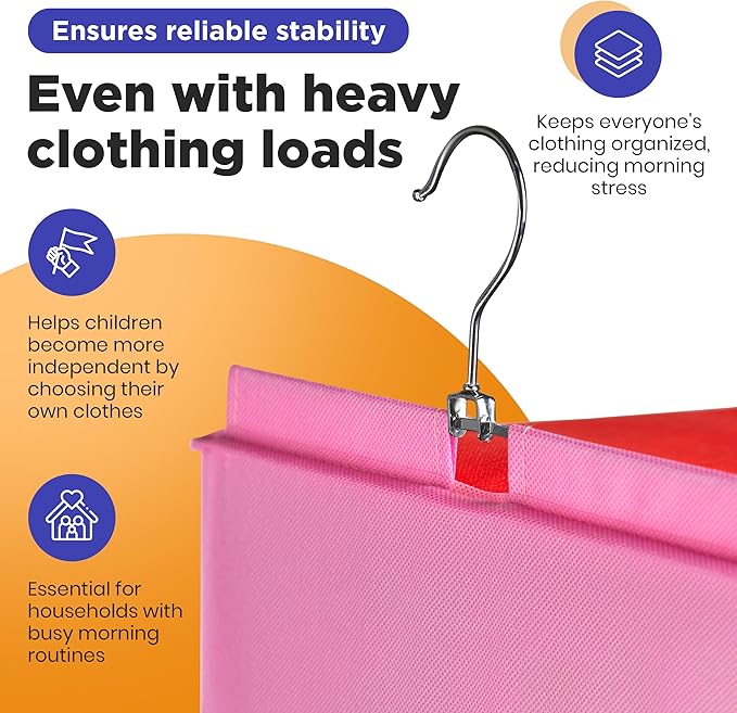 Handy Laundry Hanging Clothes Organizer for Kids - 6-Shelf Closet Daily Clothing Organization Labeled Shelves with Days of The Week Monday Through Friday, Weekday and Weekend (Pink)