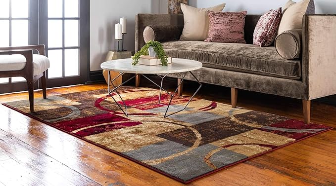 Unique Loom Barista Collection Modern, Abstract, Vintage, Distressed, Urban, Geometric, Rustic, Warm Colors Area Rug (5' 0 x 8' 0 Rectangular, Multi/Beige)