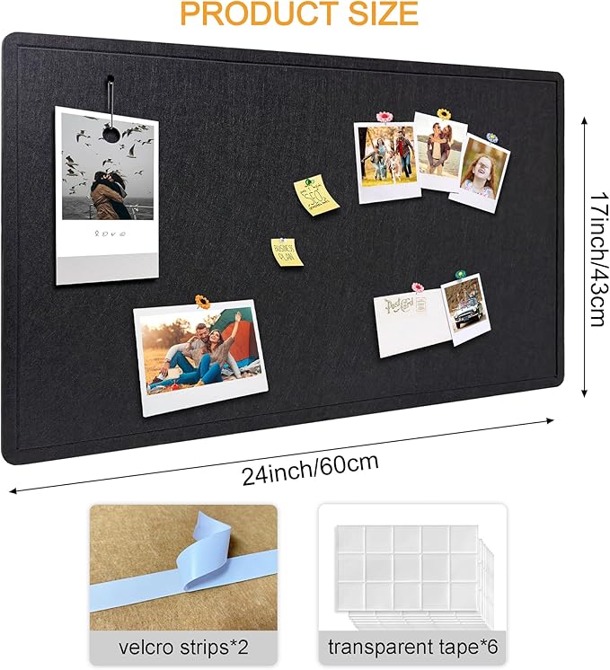 Large Bulletin Board - Foldable 24x17 Inches Cork Board Alternative, Self-Adhesive Felt Bulletin Board for Wall, Home Office Classroom Decor