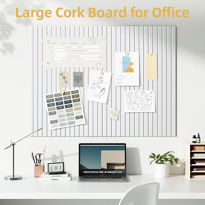 Large Cork Board for Wall 36" x 48" White Bulletin Board with Safe Removable Adhesive Squares for Pictures Photos, Alternative CorkBoard Felt Pin Boards Tiles for Office Classroom Wall Decor - 12 Pack