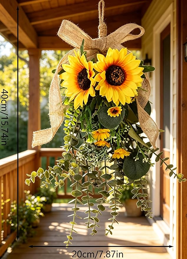 Generic 24 in Sunflower Swag, Artificial Floral Garland with Burlap Bow, Rustic Door Swag for Front Door Outside, Summer Sunflower Wreath Decor for Home Window Farmhouse. (1Pcs)