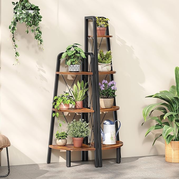 HOOBRO Corner Shelf, 3-Tier Corner Shelf Stand, 40” Tall Ladder Bookshelf, Industrial Corner Display Shelf Plant Stand for Living Room, Kitchen, Home Office, Rustic Brown BF143CJ01