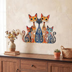 Wesiti Cat Wall Art Decor Iron Wall Sculptures Decor for Cats Lover 10.6 x 13.15 Inches Colorful Retro Mid Century Cat Signs for Home Living Room Bedroom Kitchen Office(Stylish)