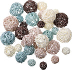 Patelai 36 Pcs Wicker Rattan Balls Decorative Balls for Vase Centerpiece Bowls Orbs Filler for Home Decor,4 Sizes(Blue, Light Brown, Dark Brown, White,2.4'',2'',1.6'',1.2'')