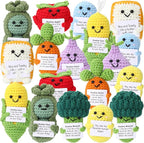 VioraWhite 18 Pcs Positive Vegetables Emotional Dolls Bulk Support Encouragement Emotional Knitted Crochet Gifts with Positive Words for Friends Coworker Decorations for Home Office