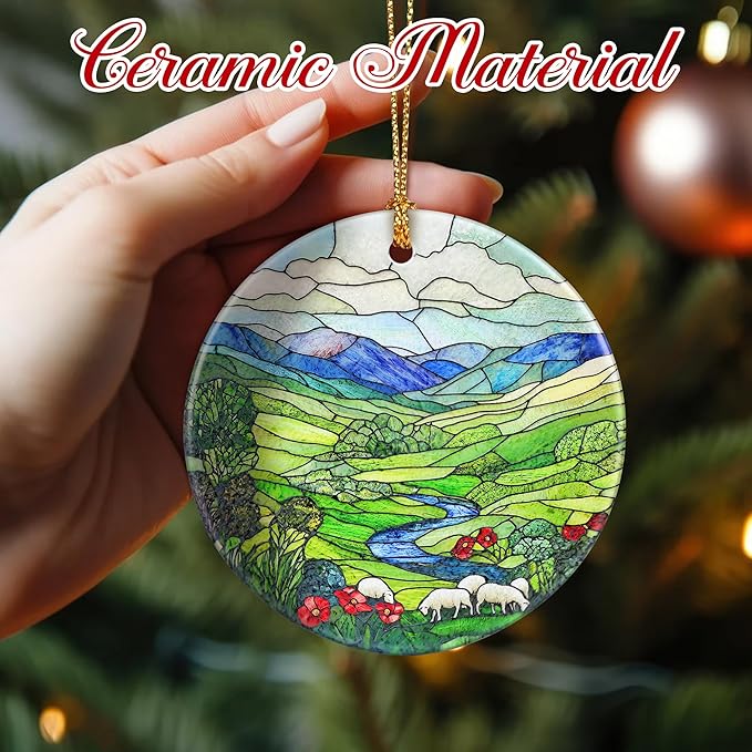 Christmas Ornaments, 2.8 Inch Ceramic Hanging Ornament, Christmas Tree Ornaments, Xmas Decorations, Holiday Decorations, Holiday Party Gifts, and Xmas Gift Ideas - Green Irish Hills