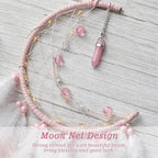 Dremisland Moon Dream Catcher with Fairy Lights-Handmade Feather Lucky Turquoise Pendant Beads Wall Hanging Ornament for Kids Bedroom Home Decoration,Art Craft Gift. (Pink&White)