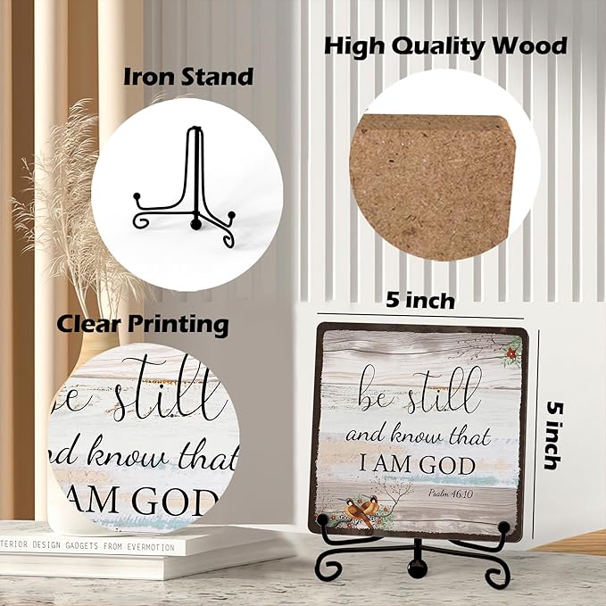 Home Decor, Farmhouse Be Still And Know That I Am God Shelf Decor For Living Room, Christian Gifts For Women Men, Entryway Tv Stand Fireplace Mantle Coffee Table Decoration (Still-14)