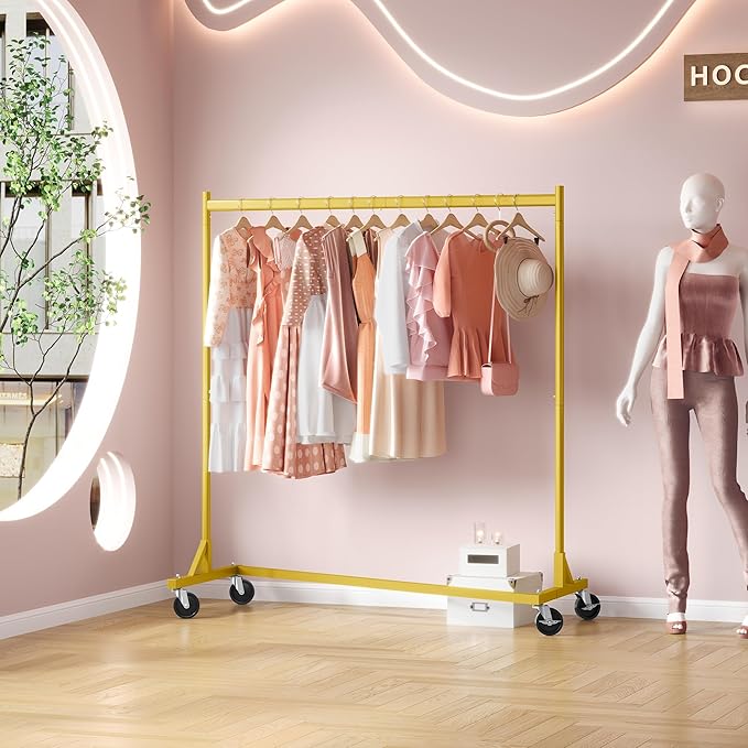 Hoctieon Z Rack, Rolling Clothes Racks with Z-Base, Heavy Duty Garment Rack, Clothing Racks for Hanging Clothes, Sturdy Metal Hanging Holder, Clothes Organizer Rack, Gold