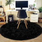 6‘x6’ Black Round Rug for Bedroom, Ultra Soft Fluffy Circle Rug for Kids Girls Boys Room, Cute Shag Rugs for Living Room Playroom Teen Room Home Decor Rug