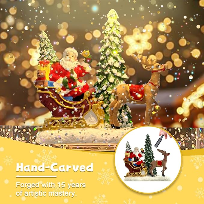 Christmas Snow Globe Lantern Water Glittering Santa Snow Globe with Music and Timer, USB Lined/Battery Operated, Christmas Eve Decorations Gifts, Lighted Lantern for Christmas Festival Decoration