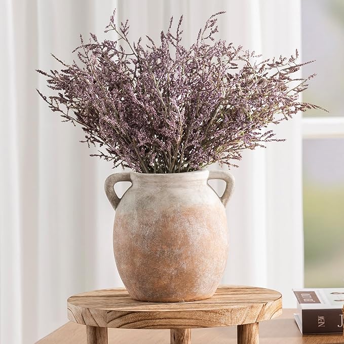 Ceramic Flower Small Vase 6 inch Farmhouse Rustic Vase Decorative Pottery Terracotta Vases for Home Decor Table Mantle Fireplace Living Room Bathroom Wedding Centerpiece