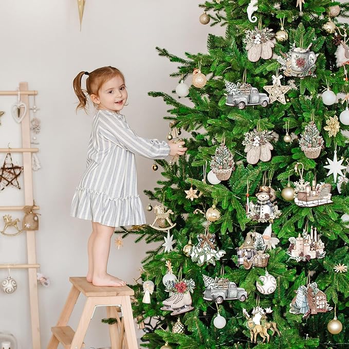 Suzile 36 Pcs Wooden Ornaments Vintage Tree Ornaments Decorations for Tree Wreaths Hanging Wood Cutouts Decor for Home Winter Party(Snowman Style)