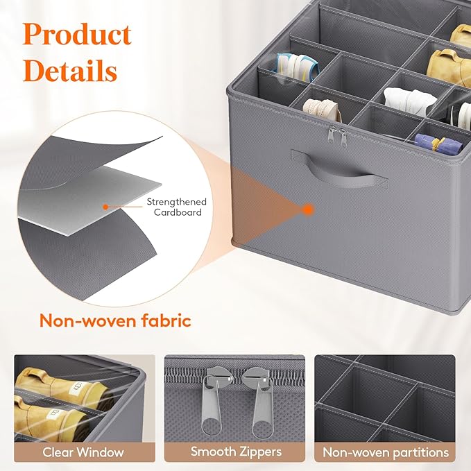 Lifewit Shoe Storage Organizer for Closet, Fabric Large Shoe Box Storage Containers with Clear Cover, Foldable Bins for Boots Heels Sneakers Fits 36-48 Pairs (Each 12-16 Pairs) 3 Pack Gray